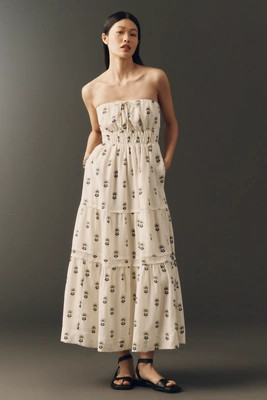 Somerset Linen Blend Strapless Midi Dress | Anthropologie (US)