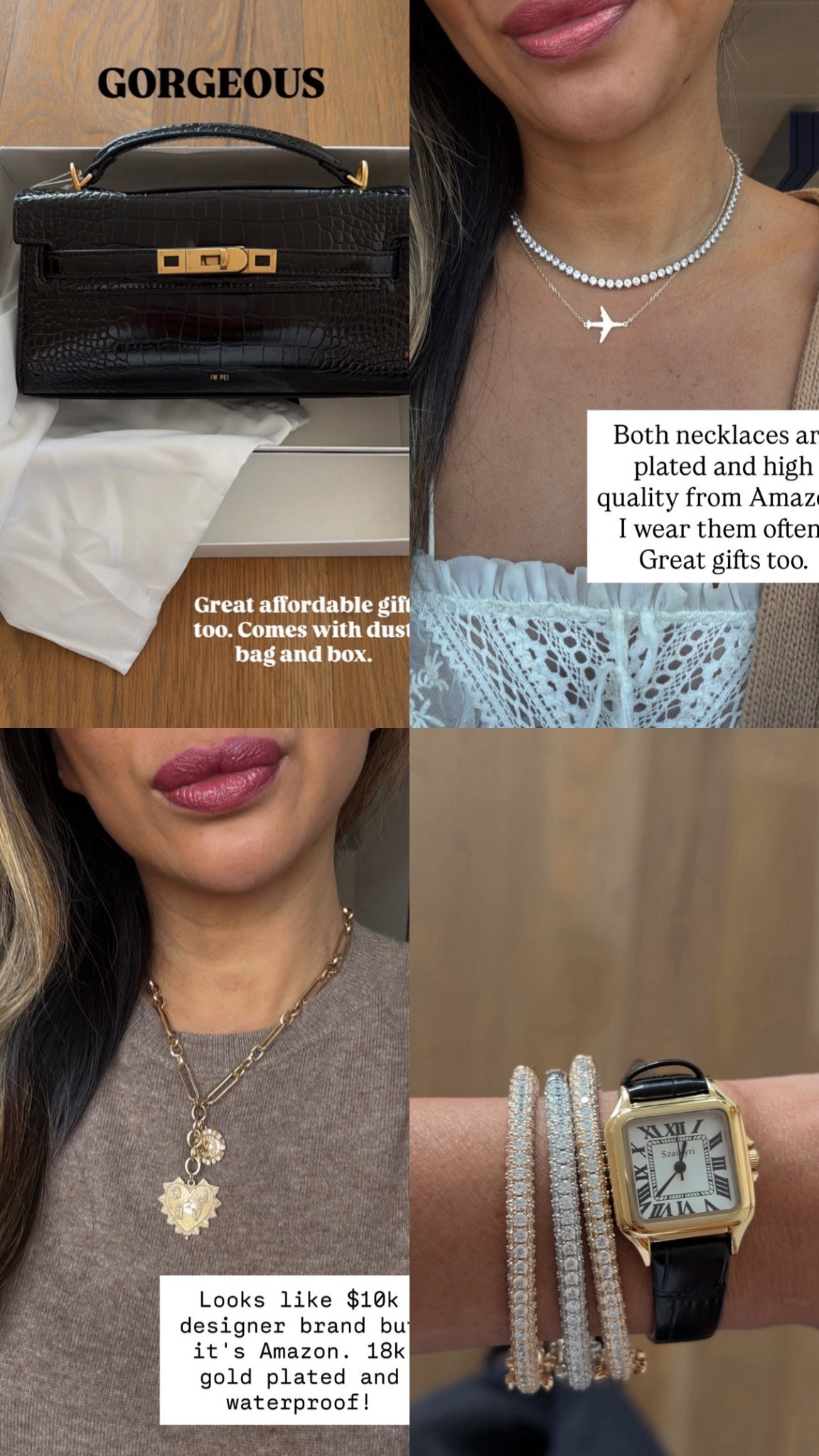 Great gifts. Amazon finds. Bag, jewelry, bracelets and watch  

#LTKHoliday #LTKFindsUnder50 #LTKItBag