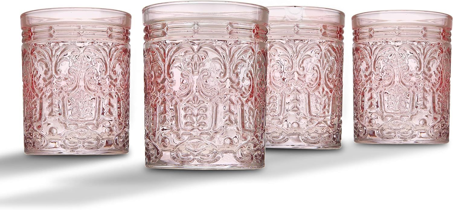 Jax Double Old Fashioned Beverage Glass Cup by Godinger - Pink - Set of 4 | Amazon (US)