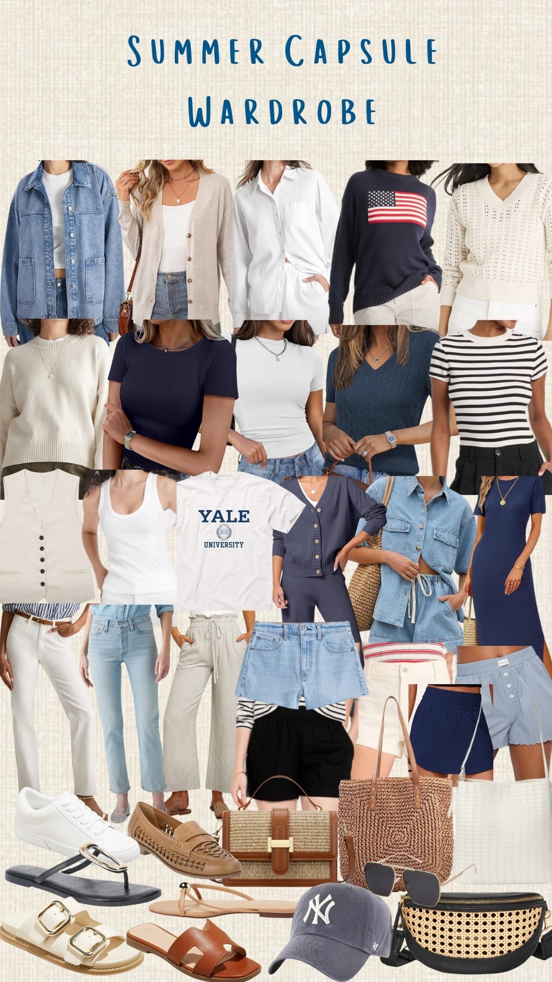 Summer capsule wardrobe is in full swing! So many great neutrals with a pop of navy! Reason to start a capsule wardrobe: 
1. Lighter closet, filled with items you love 
2. Essential pieces that can be styled multiple ways
3. Ease of what to wear in the mornings 
4. Makes packing easy 
5. Keeps costs for clothing effective 
6. Reduces anxiety, no clutter, less decision making 
7. Opportunity to create personal style

#LTKFindsUnder100 #LTKStyleTip #LTKFindsUnder50