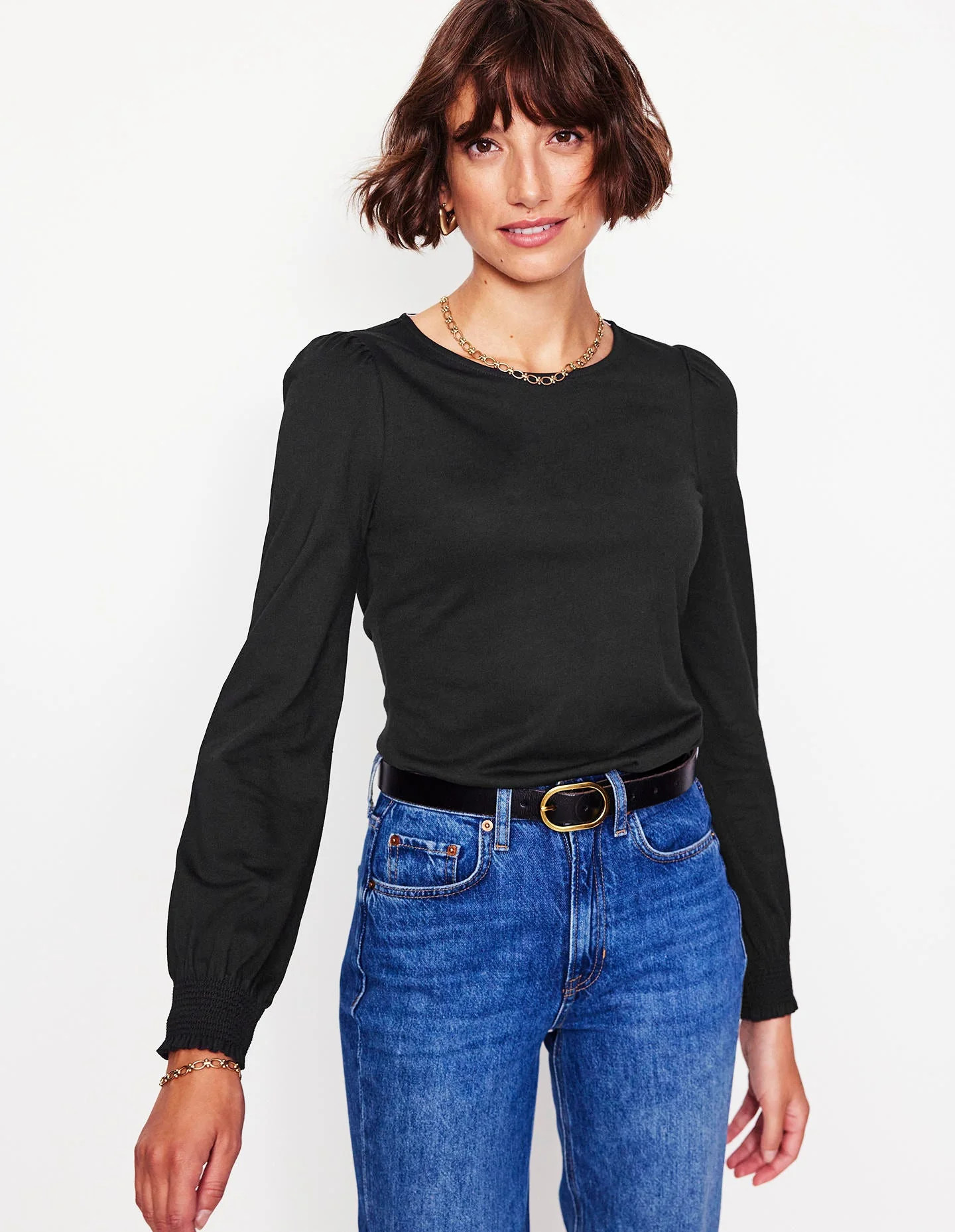 Smocked Cuff Supersoft Top-Black | Boden (US)