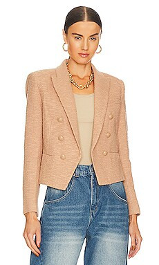 L'AGENCE Brooke Double Breasted Crop Blazer in Praline from Revolve.com | Revolve Clothing (Global)