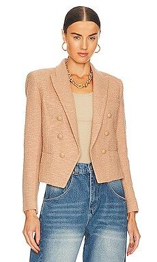 L'AGENCE Brooke Double Breasted Crop Blazer in Praline from Revolve.com | Revolve Clothing (Global)