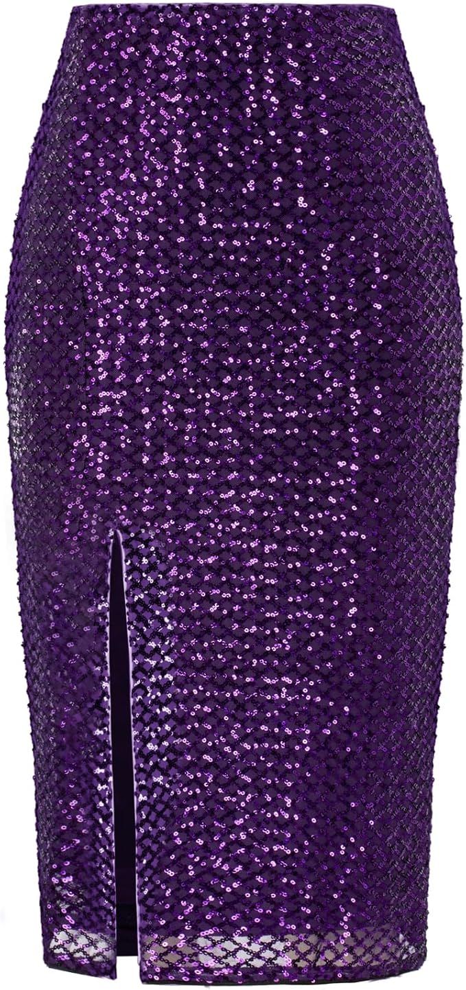 Kate Kasin Women's Sparkly Sequin Skirt with Slit High Waisted Bodycon Pencil Skirt Party 2023 Tr... | Amazon (US)