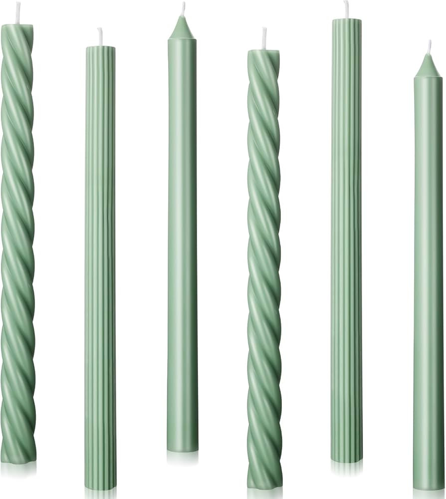 Threlaco 6 Pcs Spiral Taper Candles 10 Inches Unscented Dinner Candles Tapered Candlesticks Green... | Amazon (US)