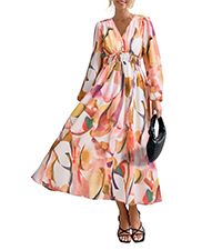 PRETTYGARDEN Women's 2023 Fall Boho Maxi Dress Casual Long Sleeve V Neck Printed Beach Long Flowy... | Amazon (US)
