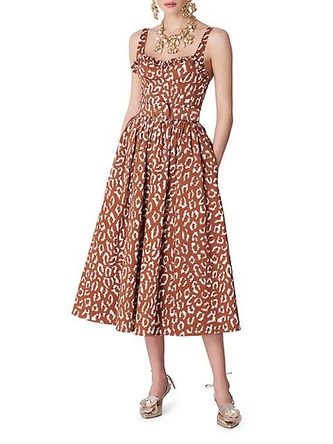 Carolina Herrera Sleeveless Leopard-Print Midi-Dress | Saks Fifth Avenue