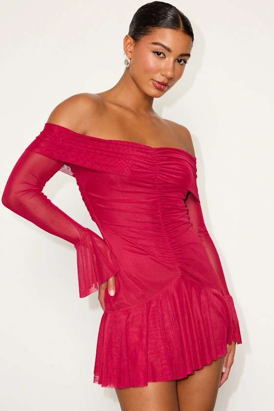 Milith Red Mesh Off-the-Shoulder Mini Dress | Lulus