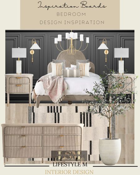 Master bed room design inspiration. Recreate the look by shopping below. Wood bed, wood night stand, wood dresser, white planter, faux olive tree, bed room rugs, table lamp, bedroom chandelier, throw pillows, wall sconce light, wood floor tile. 

#LTKstyletip #LTKhome #LTKSeasonal