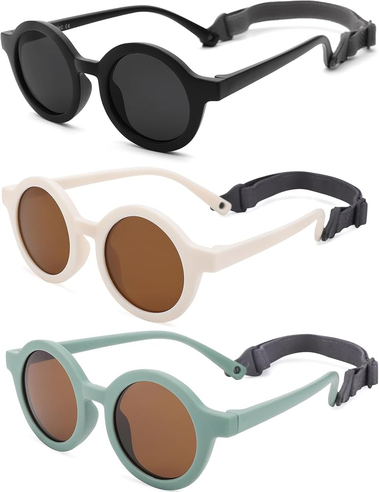 COASION Baby Polarized Round Sunglasses Flexible Rubber Shades with Strap for Toddler Newborn Inf... | Amazon (US)