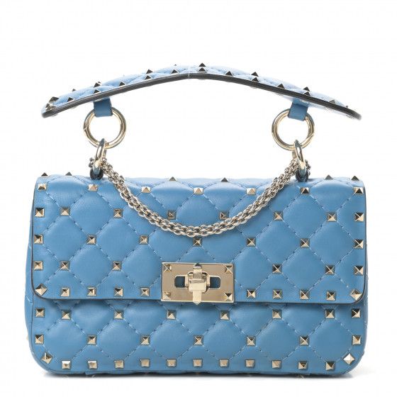 Lambskin Small Rockstud Spike Shoulder Bag Blue | Fashionphile