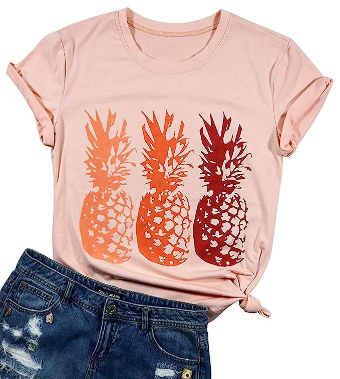 MOMOER Funny Cute Pineapple Graphic Tee Shirt Women Summer Fruits Lover Beach Casual Short Sleeve... | Amazon (US)