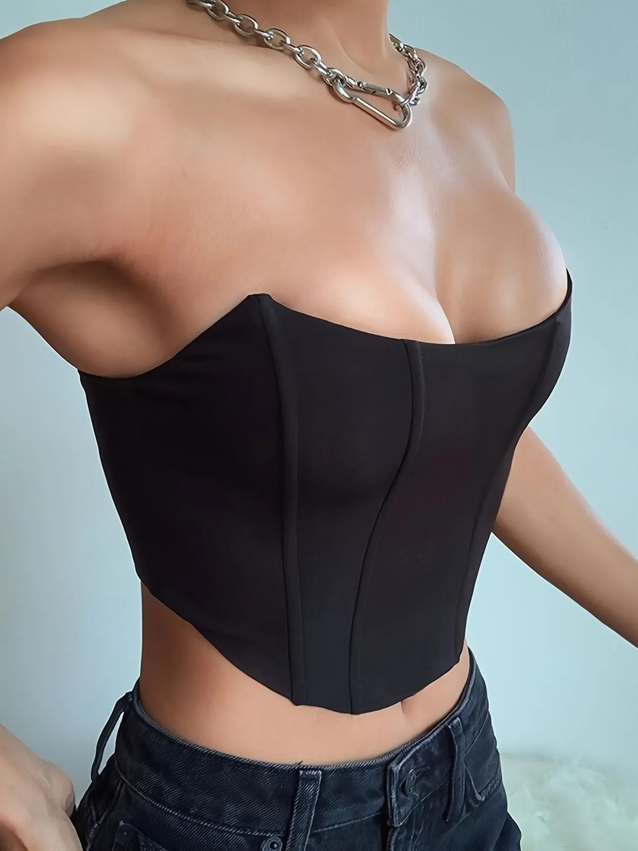 Bodycon Tube Corset Top, Sexy Off Shoulder Solid Sleeveless Vest, Women's Clothing | Temu Affiliate Program