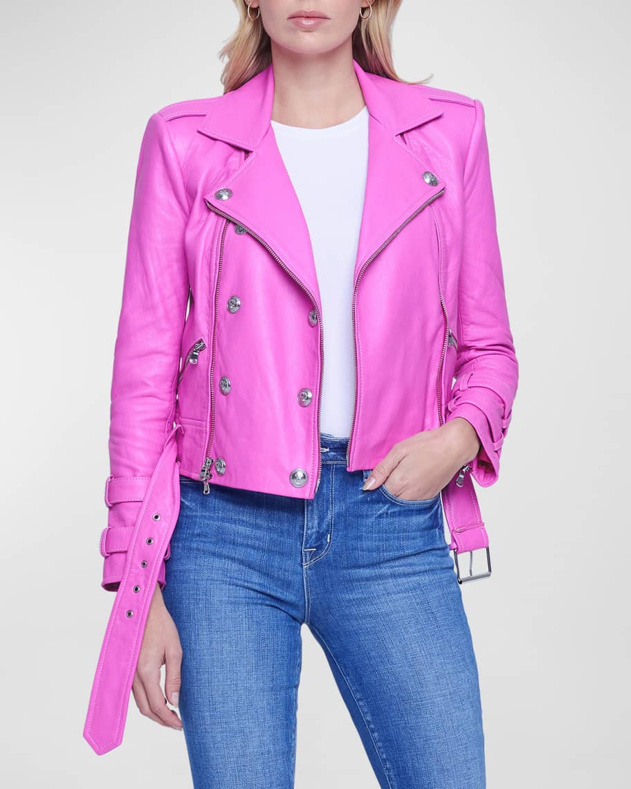 L'Agence Billie Belted Leather Moto Jacket | Neiman Marcus