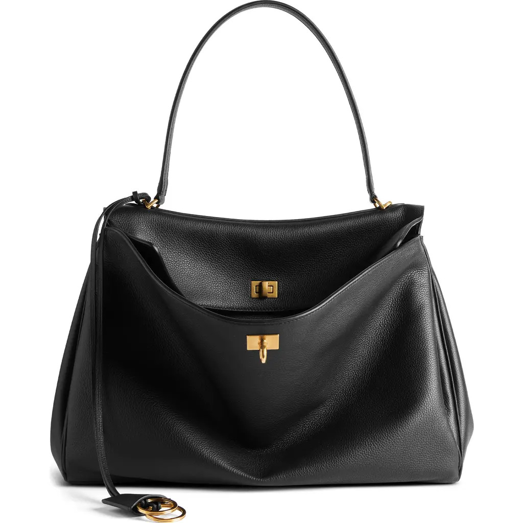 Balenciaga Large Rodeo Leather Shoulder Bag in 1000 Black at Nordstrom | Nordstrom