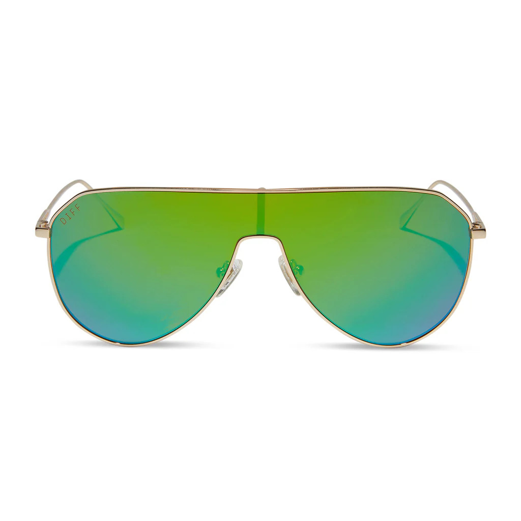 DASH SHIELD - GOLD + GREEN MIRROR SUNGLASSES | DIFF Eyewear