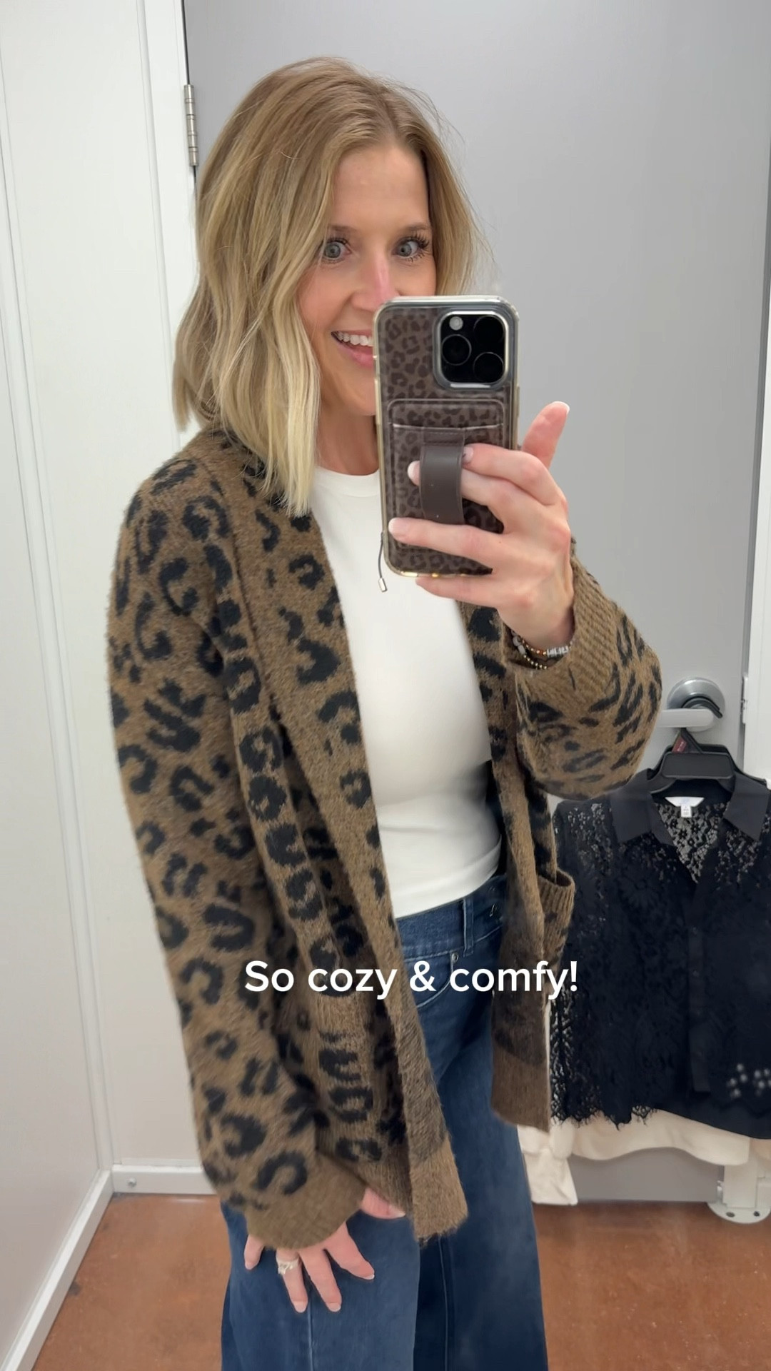 The cardigan of my DREAMS !! I have the expensive one & this is actually better 🫣 
I am 135lbs 5’7. Typically a small but sized up on this to a large for a more oversized look! 
The kind of cardigan you’re going to wear around the house and throw on over everything! 


Winter staple | leopard cardigan | Walmart find | ootd | affordable fashion | cozy style 
Comfy | Casual 

#LTKFindsUnder50 #LTKHoliday #LTKSeasonal