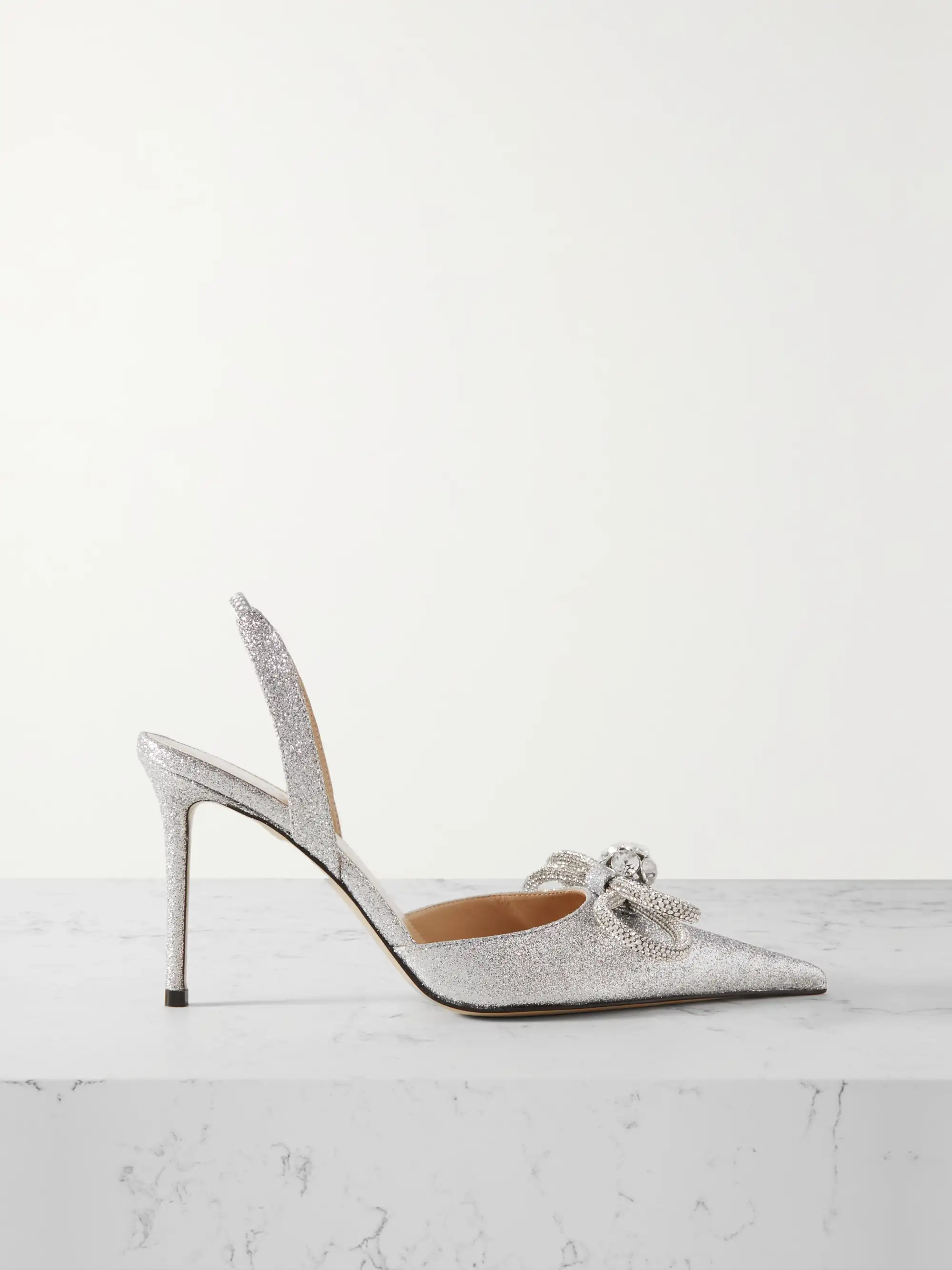 Double Bow glittered-leather slingback pumps | NET-A-PORTER APAC