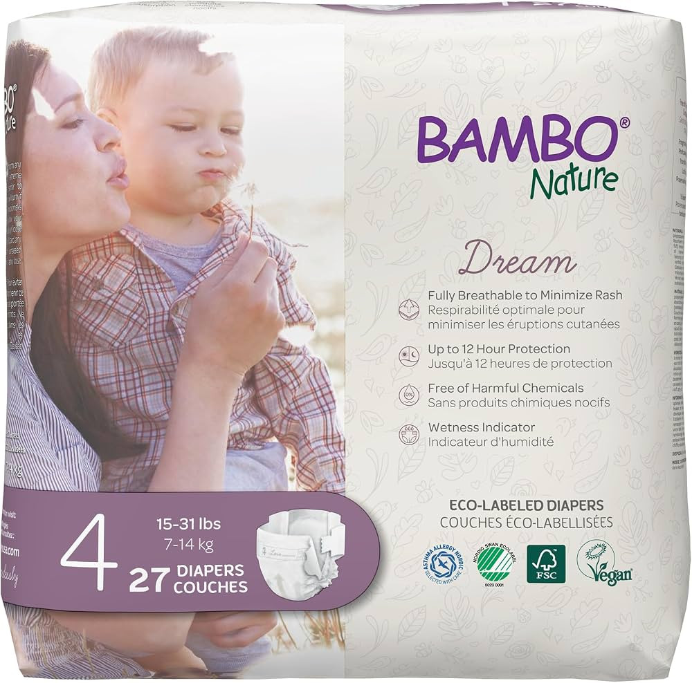 Bambo Nature Premium Eco-Friendly Baby Diapers, Size 4 (15-31 Lbs), 27 Count | Amazon (US)