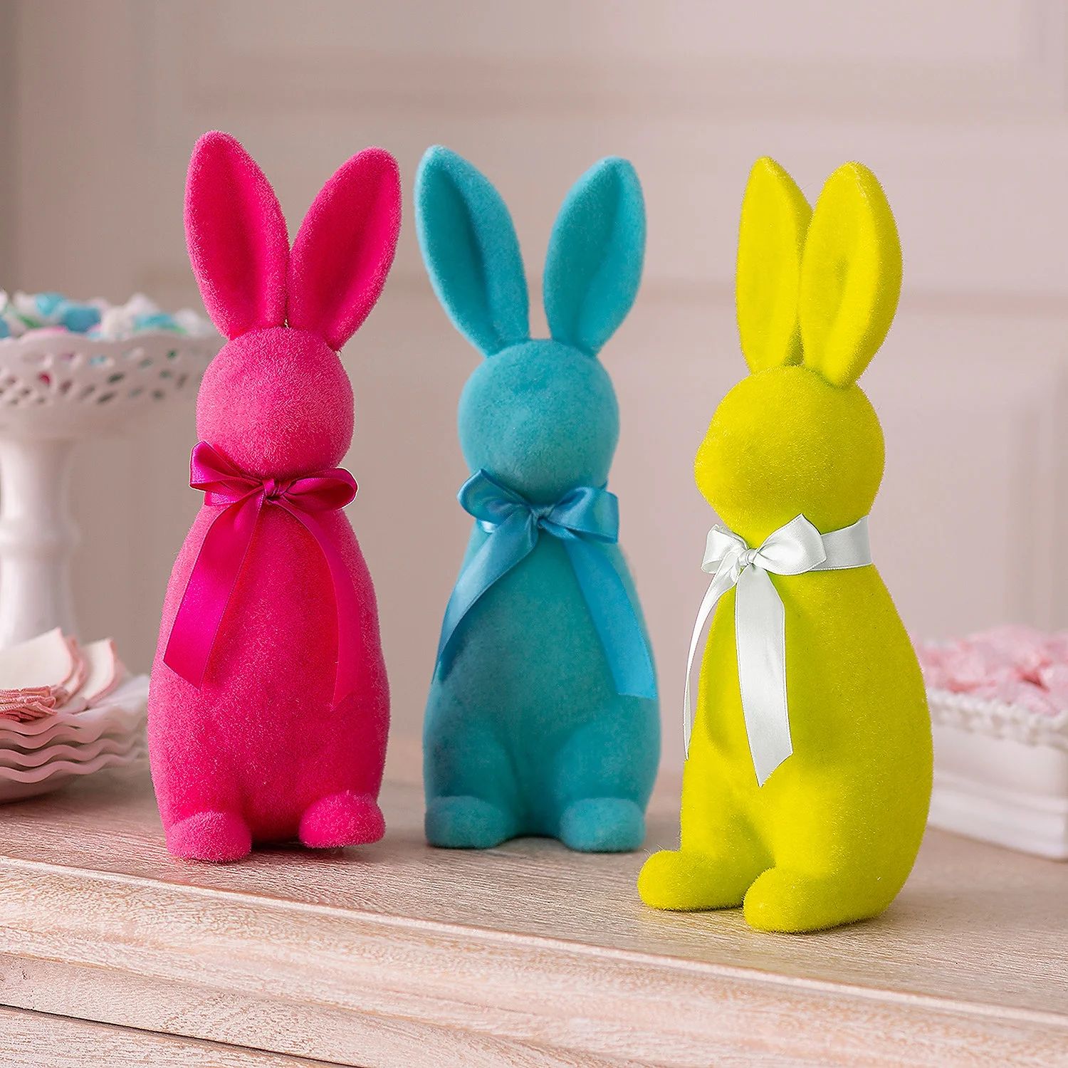 Fun Express Easter Bunny Flocked Tabletop Decorations, 11 1/2" - 3 Pc | Walmart (US)