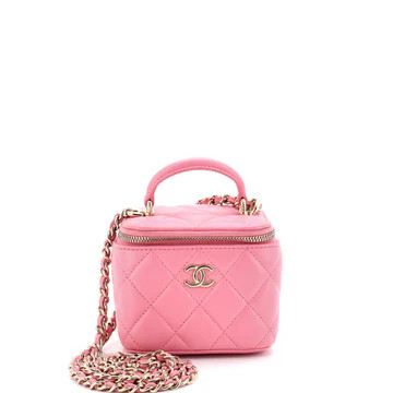 Chanel Classic Top Handle Vanity Case with Chain Quilted Lambskin Mini Pink 4012153 | Rebag