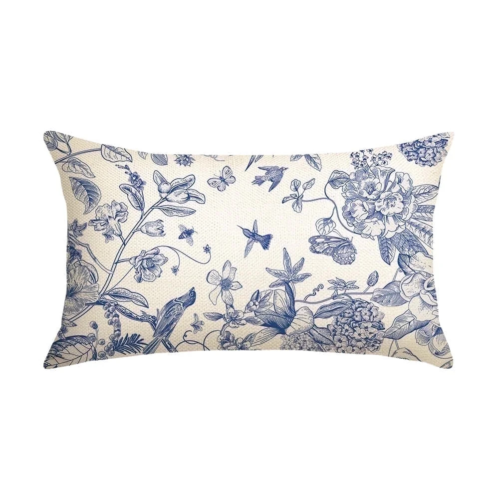 Sm:)e Chinoiserie Grandmillennial Flowers Birds Blue and White Throw Pillow Cover, 12 x 20 Inch C... | Walmart (US)