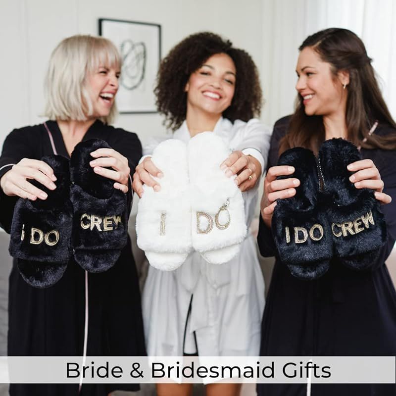 Dearfoams Women's Giftable I Do & I Do Crew Bride Slippers for Weddings and Bachelorette Party | Amazon (US)