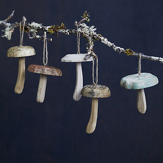 Mushroom Wood Ornaments, Set of 5 | Terrain