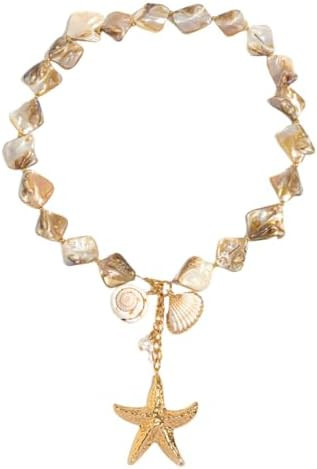 Starfish Shell Necklaces for Women Trendy Summer Boho Seashell Pendant Beach Necklace Gold Charm ... | Amazon (US)