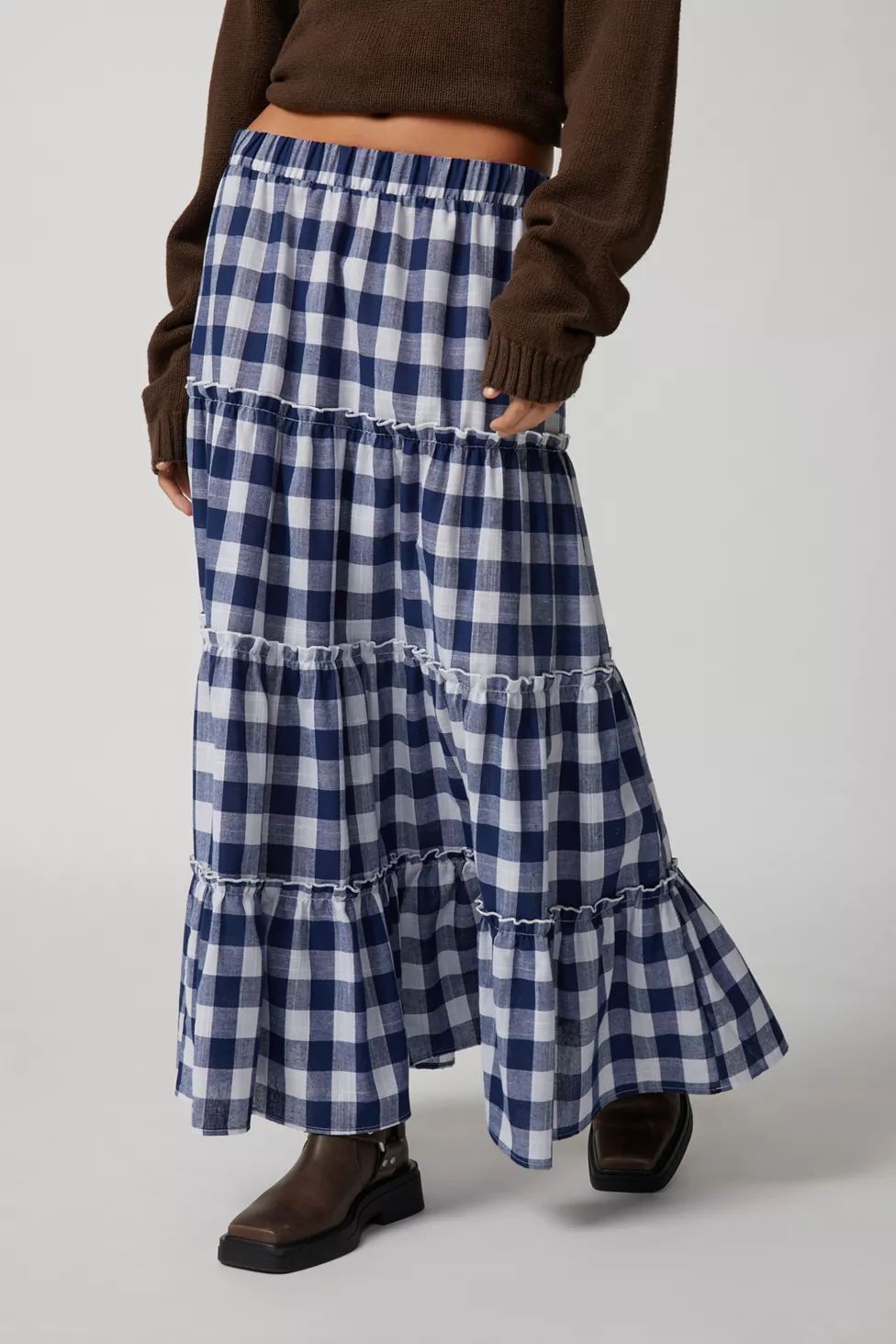 Urban Renewal Remnants Gingham Tiered Maxi Skirt | Urban Outfitters (US and RoW)