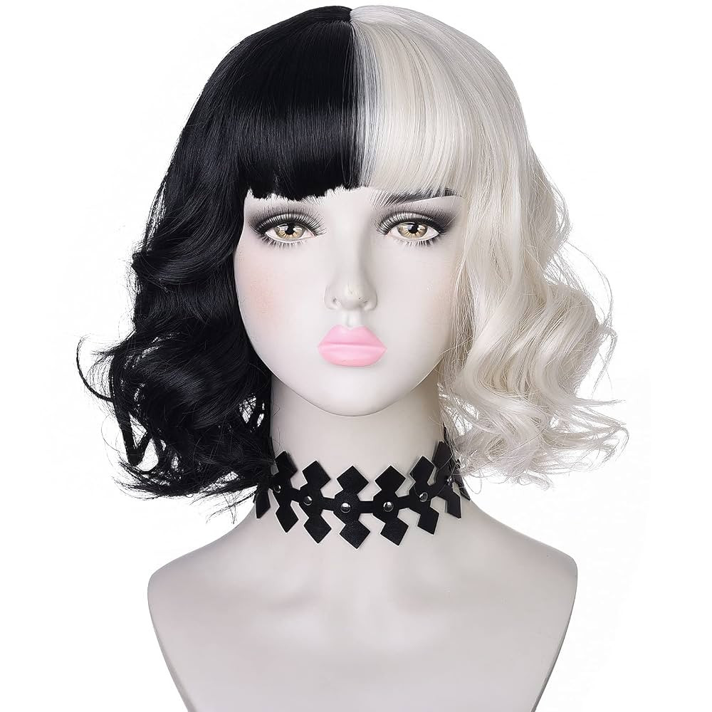 Black and Light Blonde Wig with Necklace Choker for Womens Girls Cosplay Costume Short Wavy Bob S... | Amazon (US)