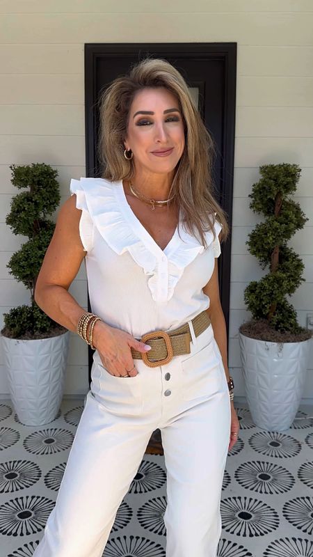 (Use code JANUARY10 for discount on top and blazer) White flutter sleeve knit top, white wide leg cropped denim jeans, white denim, nude sandals, spring outfit, summer outfit, Gibsonlook 

#LTKVideo #LTKworkwear #LTKstyletip