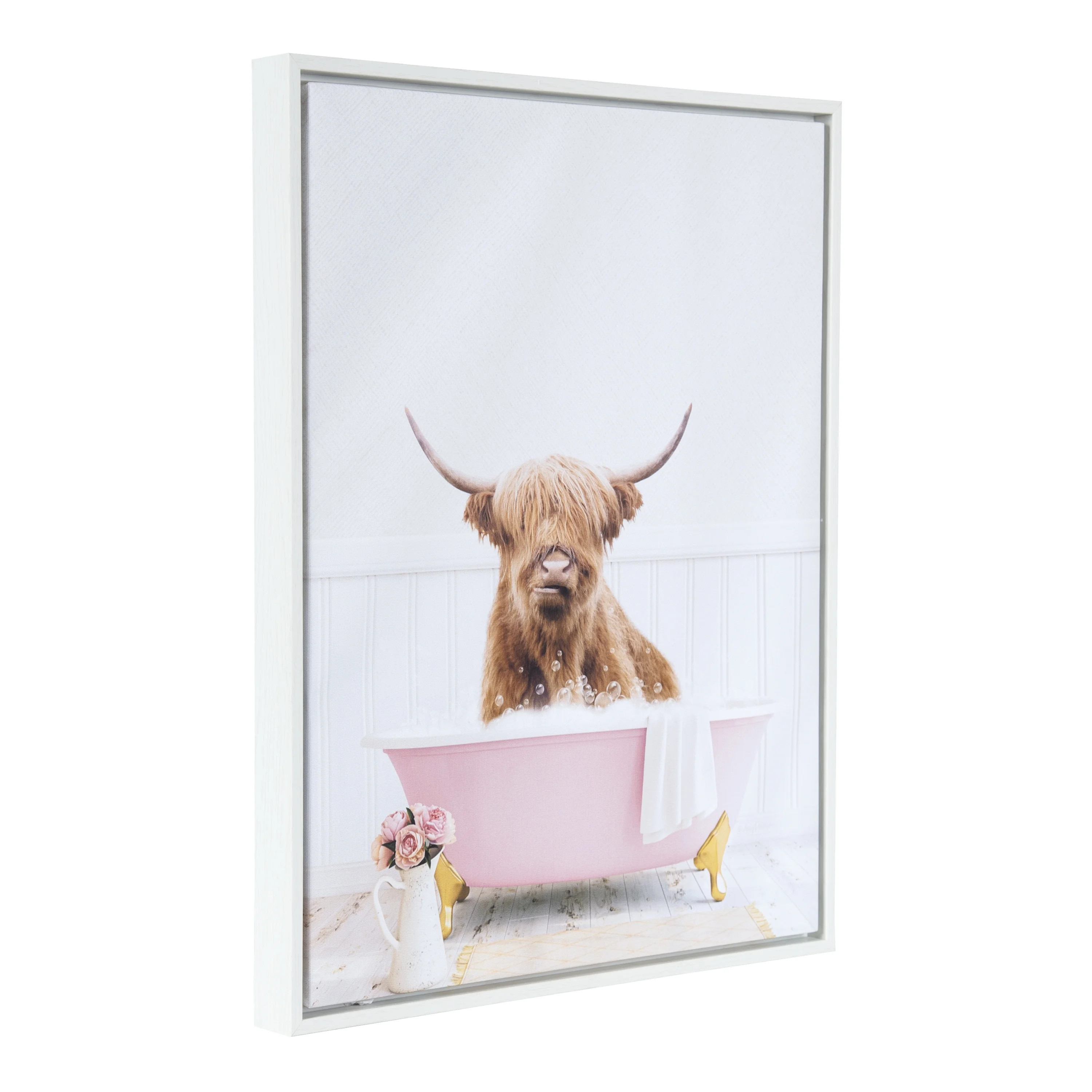 Amy Peterson Highland Cow in Cottage Rose Bath 16" x 20" Framed Canvas Art Print by Design Ovatio... | Walmart (US)