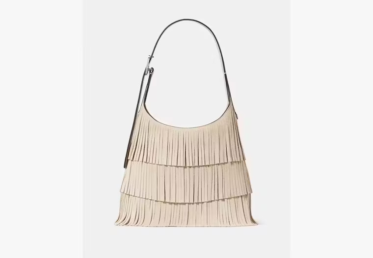 Kate Spade 454 Suede Fringe Small Shoulder Bag, Light Sand | Kate Spade Outlet