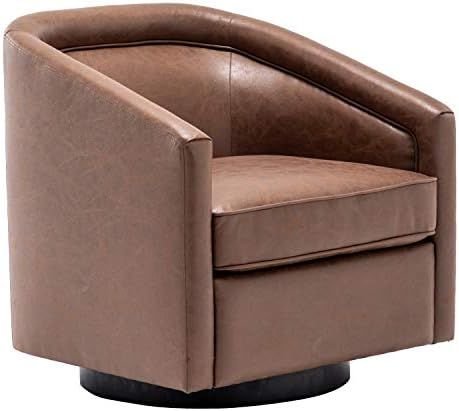 WOVENBYRD Classic Barrel Swivel Chair, Walnut Faux Leather | Amazon (US)