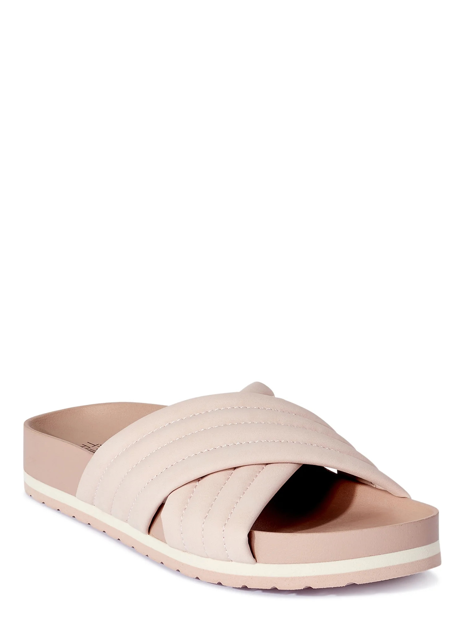 Time and Tru Women's Quilted Crossband Footbed Slide Sandals | Walmart (US)