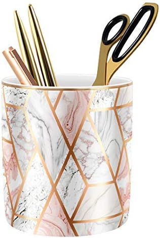 WAVEYU Pen Holder for Desk, Pencil Cup for Desk, Durable Ceramic Desk Organizer Makeup Brush Hold... | Amazon (US)