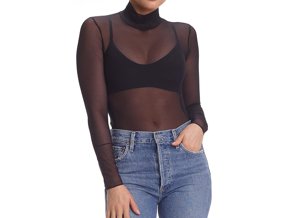 Commando Chic Mesh Long Sleeve Turtleneck TU116 Women's Clothing Black : MD/LG | Zappos