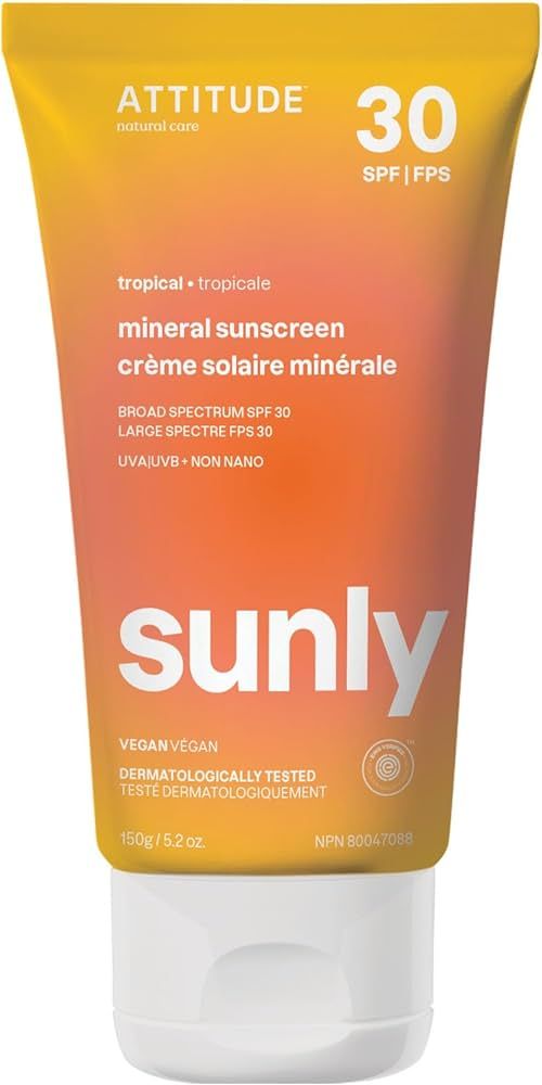 ATTITUDE Mineral Sunscreen with Zinc Oxide, SPF 30, EWG Verified, Broad Spectrum UVA/UVB Protecti... | Amazon (US)