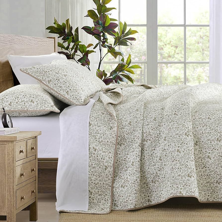 Floral Quilt Sets Queen - 100% Cotton Soft Queen Quilt Bedding Set for All Seasons, Lightweight Q... | Amazon (US)