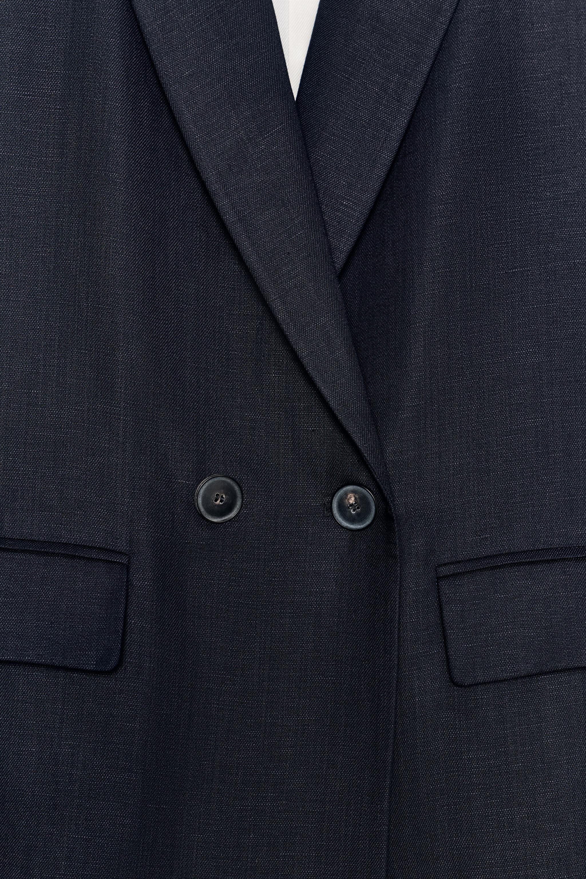 DOUBLE-BREASTED LINEN BLAZER WITH ROLLED-UP SLEEVES | Zara UK