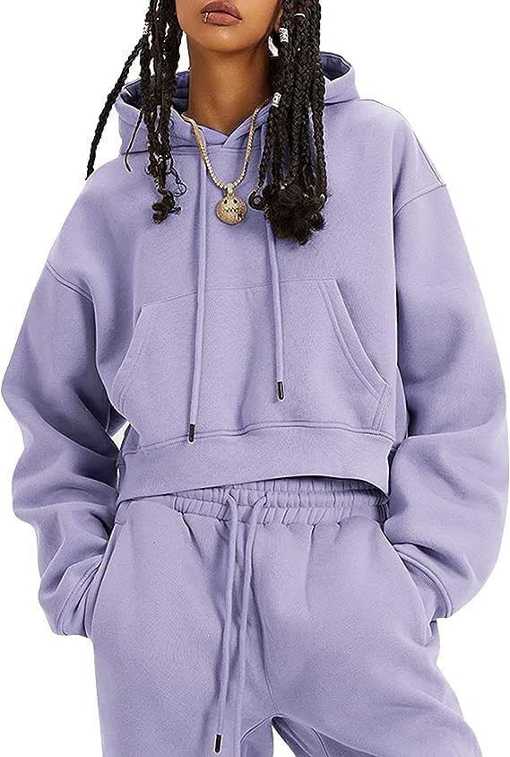 PEHMEA Women's 2 Piece Outfits Hoodies Crop Pullover and Joggers Pants Fleece Tracksuit Sweatsuit... | Amazon (US)