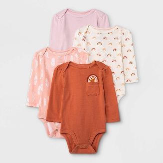 Baby Girls' 4pk Earth & Sky Long Sleeve Bodysuit - Cloud Island™ Pink | Target