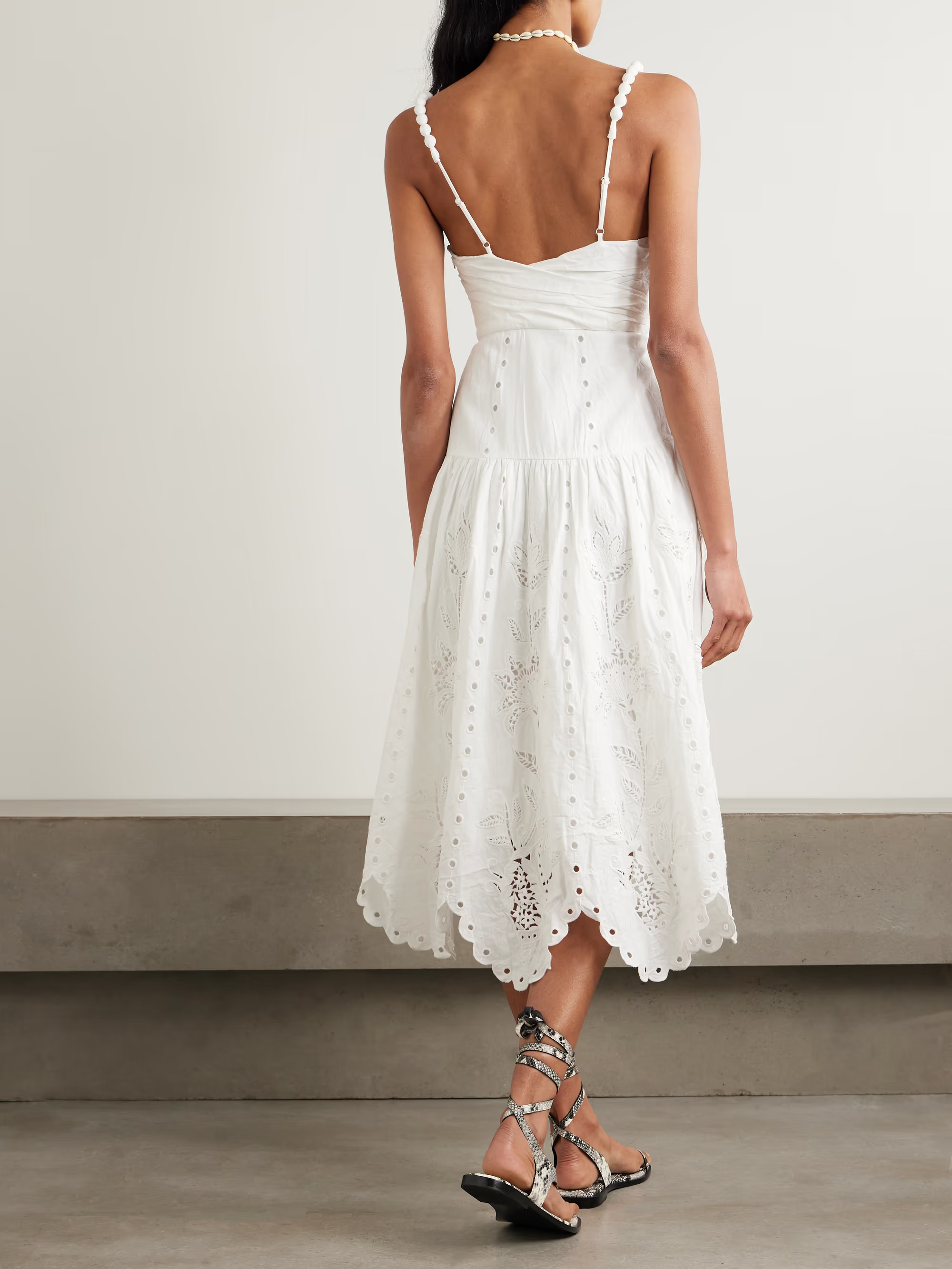 Richelieu scalloped gathered broderie anglaise linen-blend midi dress | NET-A-PORTER APAC