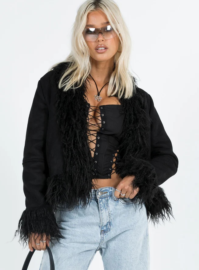 Lowden Faux Fur Jacket Black | Princess Polly US
