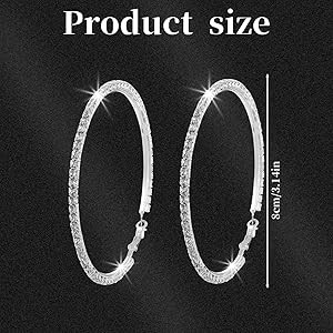 Large Rhinestone Hoops, Crystal Rhinestone Hoop Earrings, Sparkly Big Hoop Earrings, Women Party ... | Amazon (US)