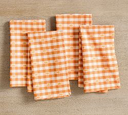 Pumpkin Gingham Organic Cotton Napkins - Set of 4 | Pottery Barn (US)