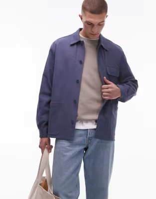 ARKET textured linen blend overshirt in blue | ASOS (Global)
