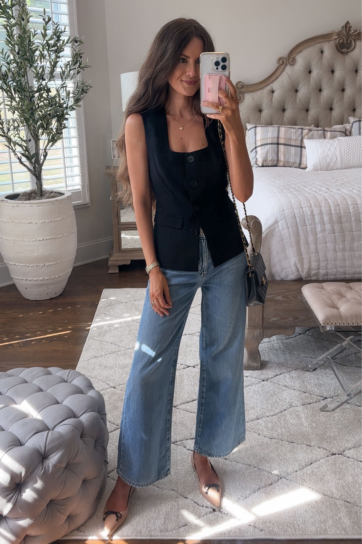 Nordstrom Anniversary Sale Outfit!
NSALE 2024, transitional outfit, Halogen Square Neck Vest, AG Saige High Waist Ankle Wide Leg Jeans, Stuart Weitzman Landon, Pointed Toe Ballet Flat, Michele watch, heart necklace 

#LTKsalealert #LTKfindsunder100 #LTKshoecrush