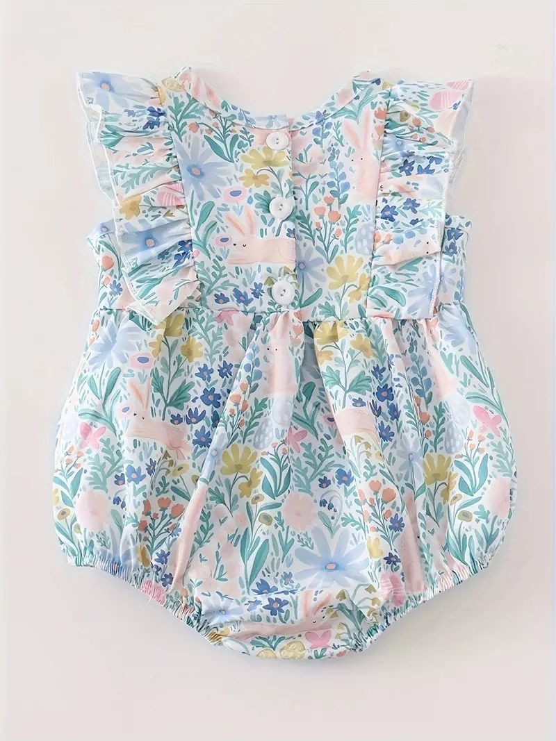 Baby Girls' Comfy Casual Floral Pattern Ruffle Trim Romper Onesie For Summer, Toddler Girls' Clot... | Temu Affiliate Program